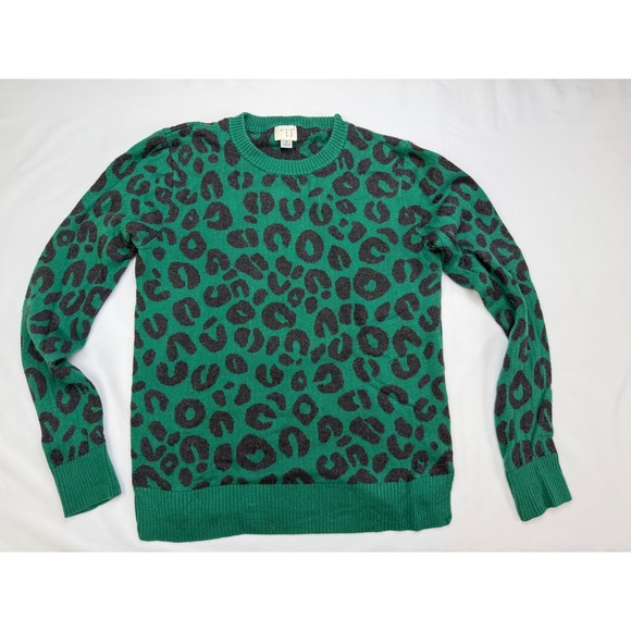 a new day Sweaters - A New Day Womens Green Leopard Print Crewneck Sweater Size S Animal Print Knit